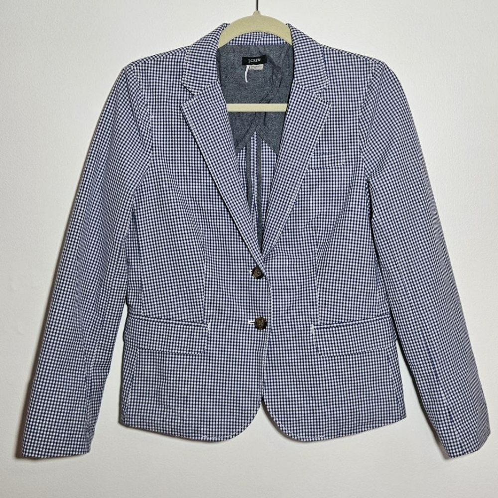 J. Crew Gingham  Blue White Blazer Size 4
